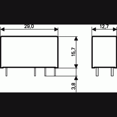 Desenho técnico de componente eletrónico com medidas
