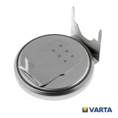 Bateria tipo moeda metálica VARTA com suporte metálico prateado