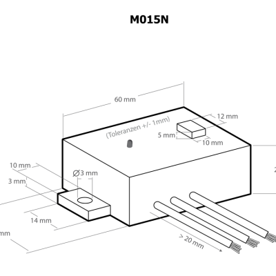 Diagrama técnico de componente eletrônico branco com medidas em milímetros