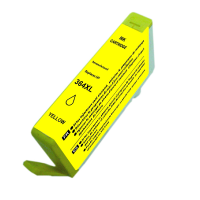 Cartucho de tinta amarela para impressora com etiquetas em preto