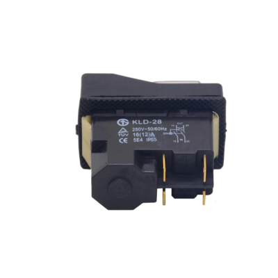 Interruptor elétrico preto KLD-28 com três terminais metálicos