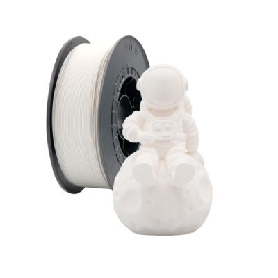 Rolo de filamento branco para impressão 3D com figura astronauta branca sentado na lua