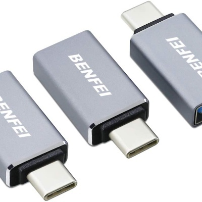 Adaptadores USB-C para USB-A metálicos cinza da marca BENFEI