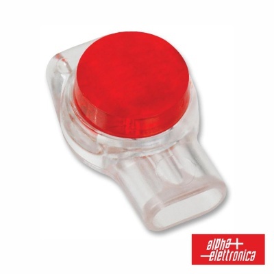 Botão vermelho transparente com logo alpha+ elettronica