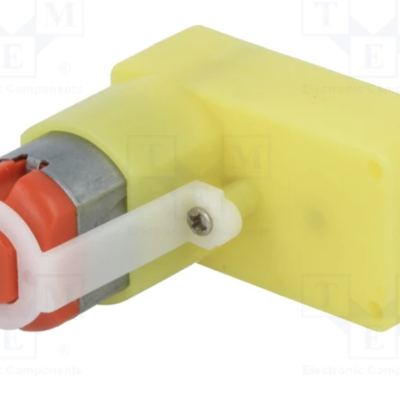 Motor elétrico DC com caixa de engrenagens amarela e eixo branco com roda vermelha