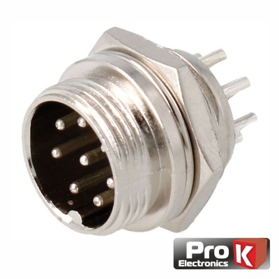 Conector circular metálico com 8 pinos e rosca externa