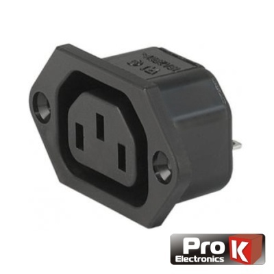 Tomada elétrica embutida preta para painel com três entradas e fixação