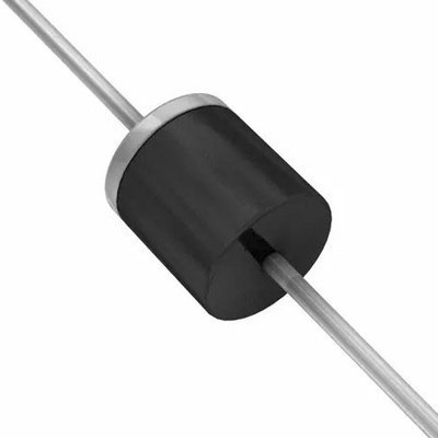 Componente electrónico diodo preto com ligações metálicas prateadas