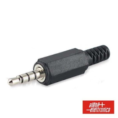 Conector áudio jack estéreo de 3,5 mm preto com plugue metálico