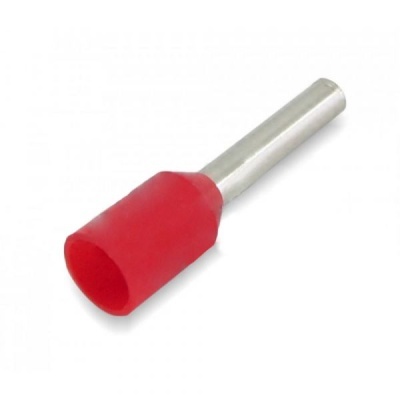 isolador elétrico com parte metálica prateada e invólucro plástico vermelho