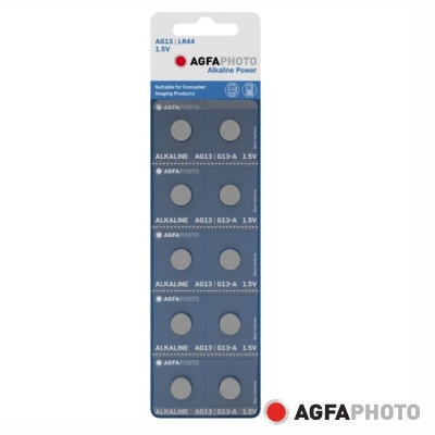 Pilhas alcalinas AGFA PHOTO AG13 LR44 1,5V em cartela azul