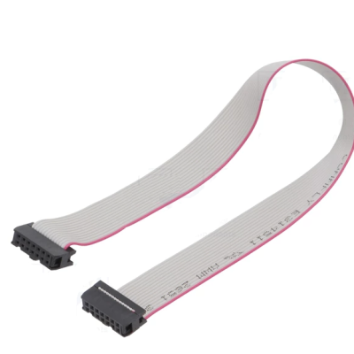 Cabo fita cinzento com conetores pretos e linha vermelha