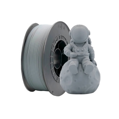 Filamento de impressão 3D cinzento com figura de astronauta cinzento sentado numa lua