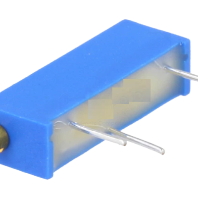 Resistor azul com terminais metálicos e parafuso dourado