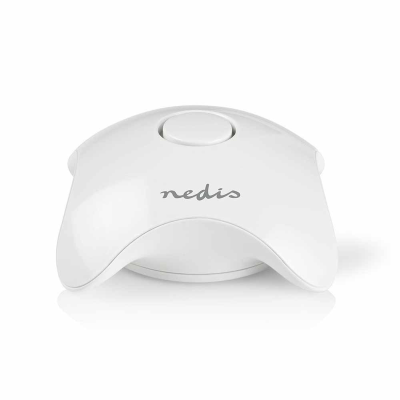 Dispositivo branco com botão e texto nedis no centro