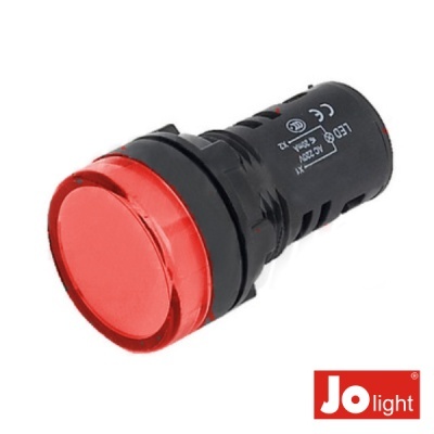 Botão interruptor LED vermelho com corpo preto e marca Jolight