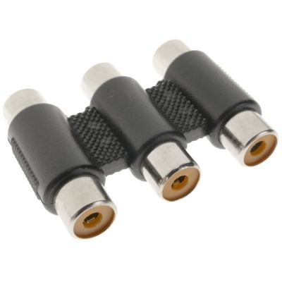 Adaptador com três entradas RCA femininas preto e prateado