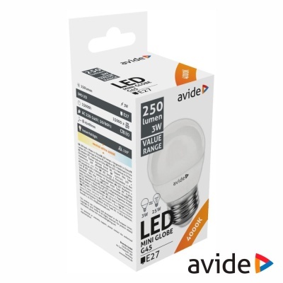 Embalagem branca de lâmpada LED mini globo avide 3W 250 lumen base E27