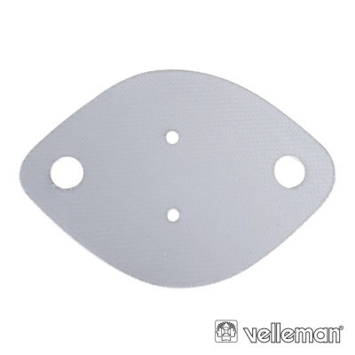 Peça branca oval com quatro furos e logotipo Velleman