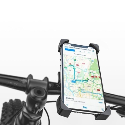Suporte de telemóvel com smartphone e mapa no guiador de bicicleta