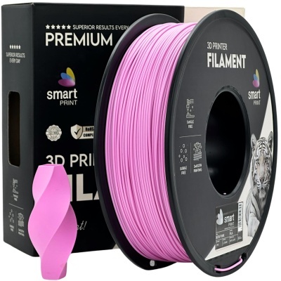 Rolo preto com filamento rosa para impressora 3D e embalagem preta com tigre branco