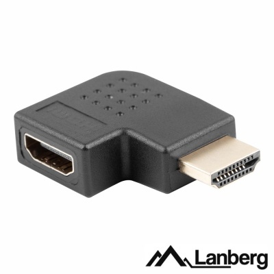 Adaptador HDMI preto de ângulo direito com conector macho e fêmea Lanberg