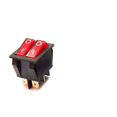 Interruptor duplo de rocker vermelho com base preta e contactos metálicos