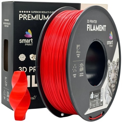 Rolo de filamento vermelho para impressora 3D com embalagem preta e tigre branco