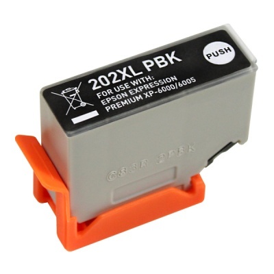 Cartucho de tinta 202XL PBK cinzento e preto com suporte laranja
