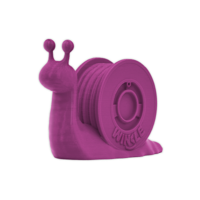 Objeto decorativo rosa em forma de caracol com bobina e texto WINKLE