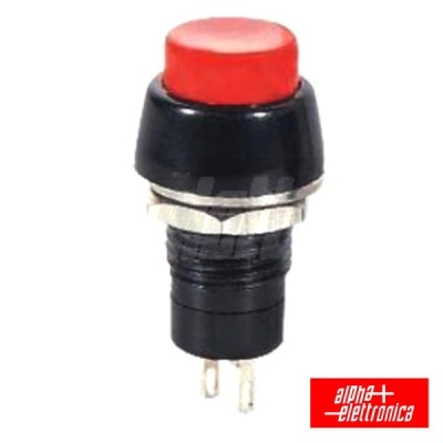 Botão interruptor vermelho e preto com logótipo alpha elettronica