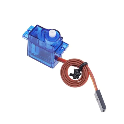 Servo motor azul translúcido com cabo laranja e conector preto