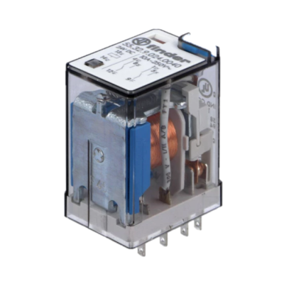 Relé elétrico Finder com corpo transparente e bobina de cobre