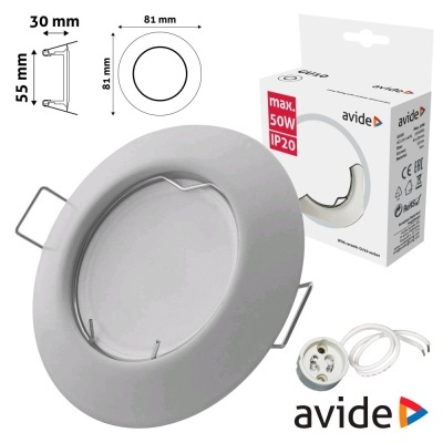 Luz de teto embutida redonda branca avide 50W IP20 com conector e caixa