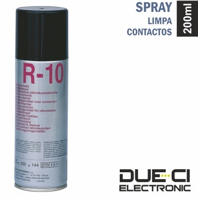 Spray limpa contactos em embalagem prata com tampa preta e texto rosa e preto