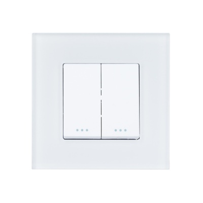 Interruptor de parede duplo branco com indicadores azuis