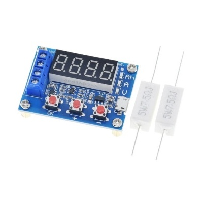 Placa eletrónica azul com display digital e termistores brancos