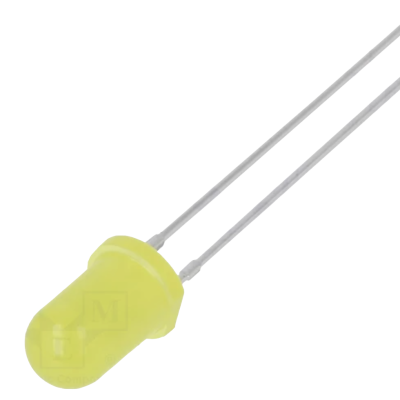 LED amarela translúcida com terminais metálicos longos