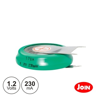 Bateria botão verde 1.2V 230mAh com suporte metálico e logotipo JOIN