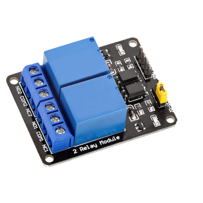 Módulo de relé de duas saídas com componentes eletrónicos