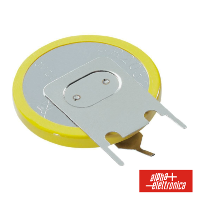 Bateria moeda CR2032 com suporte metálico e anel amarelo