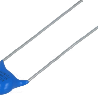 Componente eletrônico azul com dois terminais metálicos