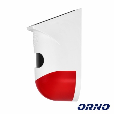 Dispositivo eletrónico branco e vermelho com sensor e logótipo ORNO