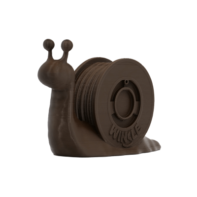 Escultura castanha de caracol feita de plástico com carretel de fio