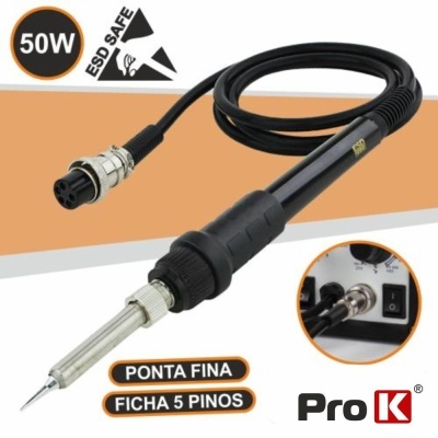 Ferro de soldar Pro K 50W com ponta fina e ficha de 5 pinos