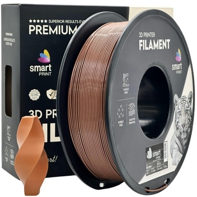 Rolo de filamento PETG castanho para impressora 3D com embalagem preta e imagem de tigre