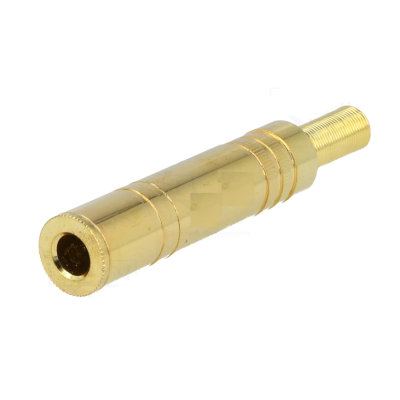 Conector elétrico cilíndrico dourado em fundo branco
