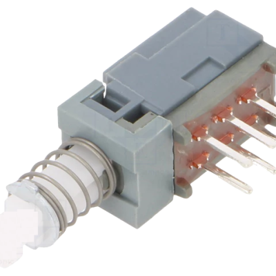 Interruptor micro switch cinzento com mola metálica e botão branco