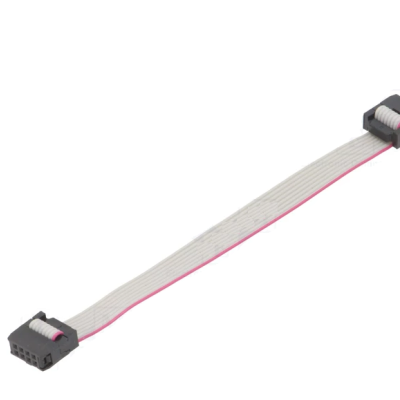 Cabo plano cinzento com conectores pretos e linha rosa