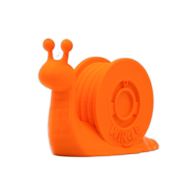 Figura de caracol laranja em plástico com a palavra WINKLE